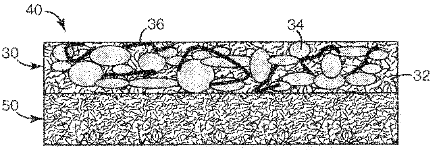 Composite non-woven fibrous webs having continuous particulate phase and methods of making and using the same