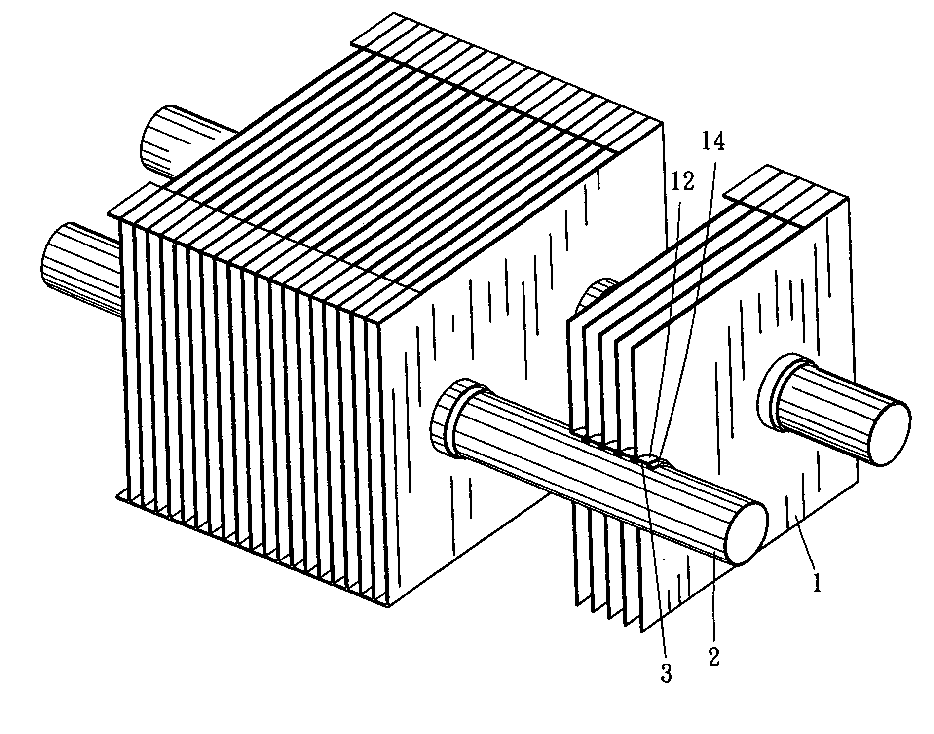 Assembled configuration of cooling fins and heat pipes