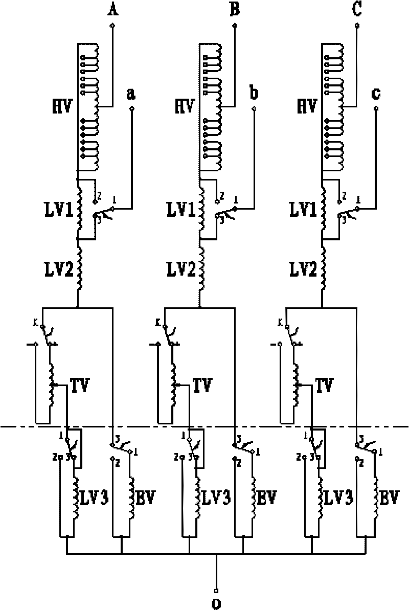 Winding connection structure for double-active-part on-load-tap-changing auto-transformer