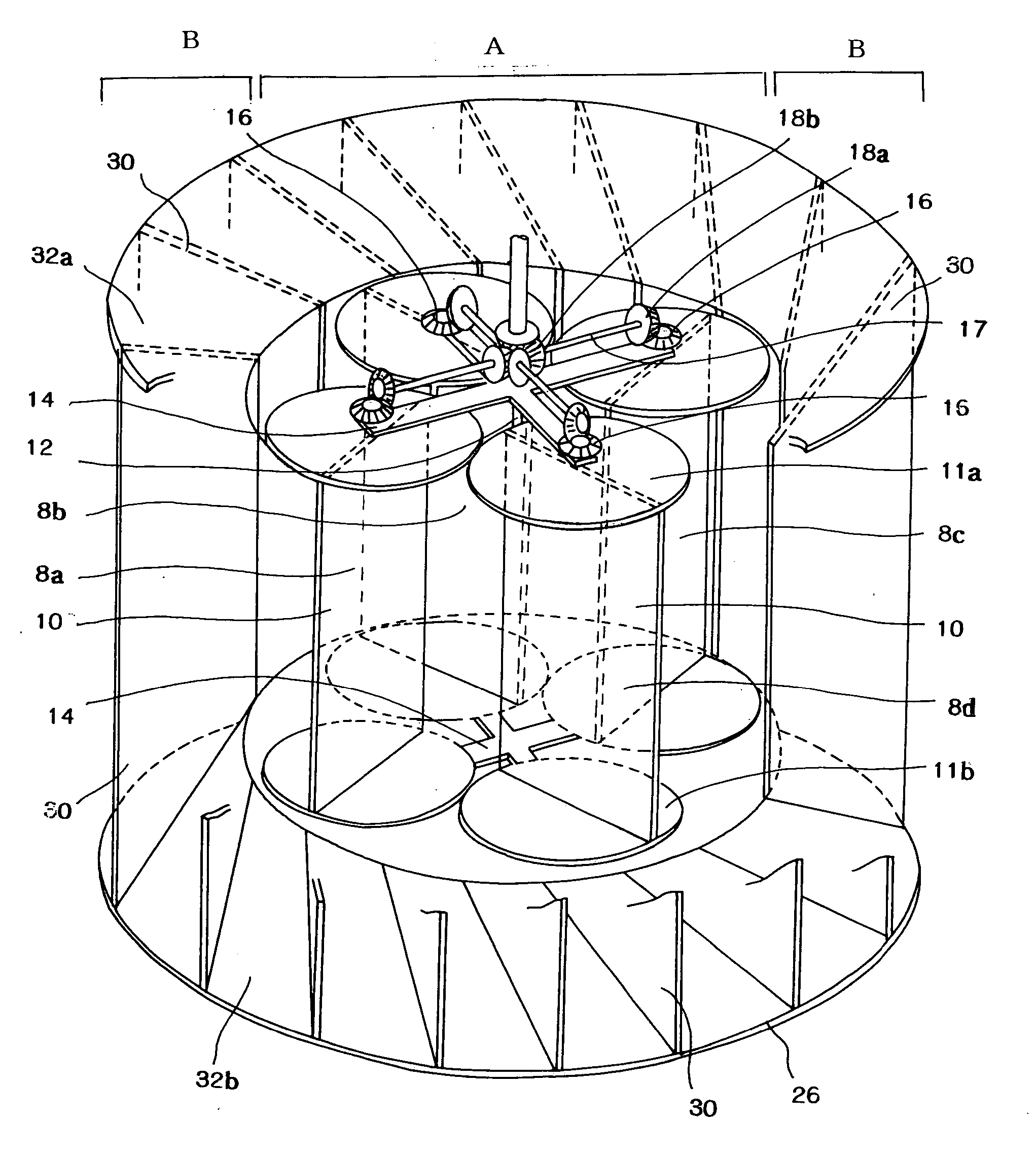 Vertical shaft driving device for vertical wind mills or the like and electric power generator using the same