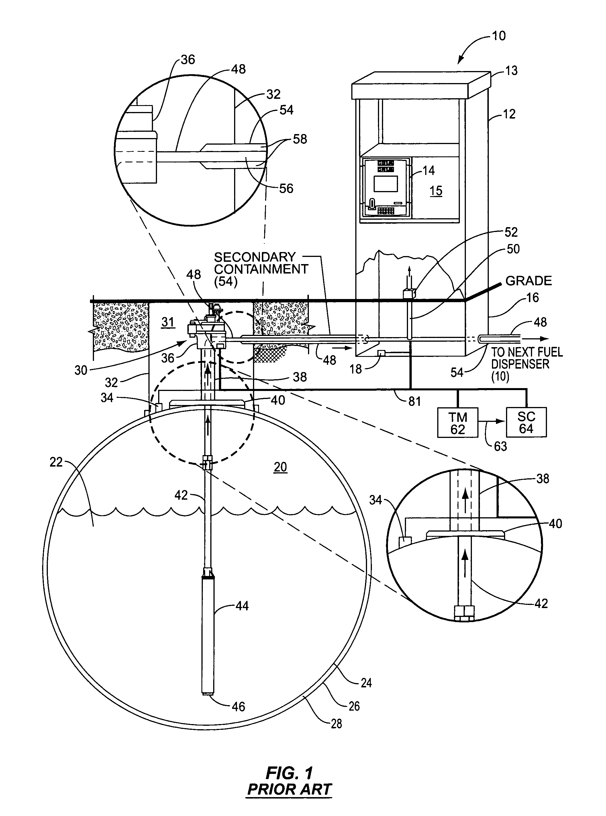 Secondary containment leak prevention and detection system and method in fuel dispenser