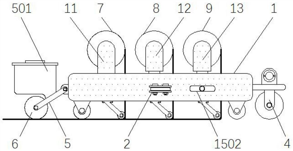 A self-propelled waterproof coil laying device for bridge construction