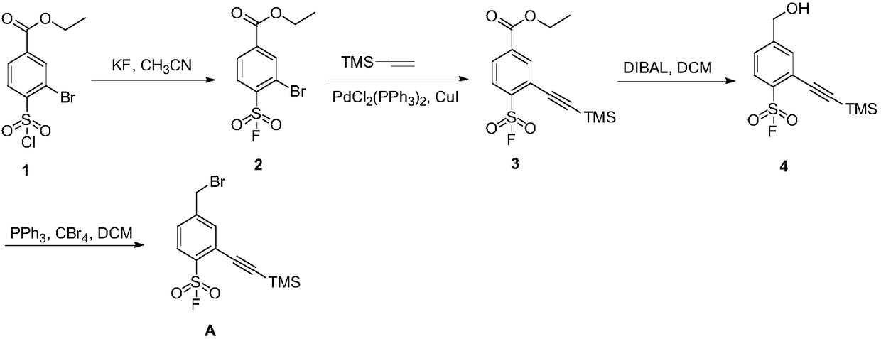 Preparation method of 4-bromoethyl-2-trimethylsilyl ethynylbenzene-1-sulfuryl fluoride