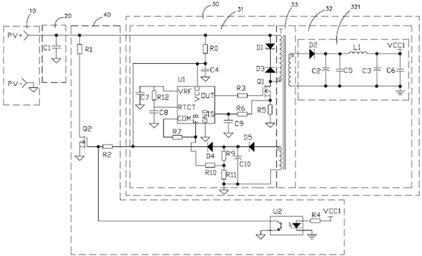 Unloading circuit module for auxiliary power supply of photovoltaic inverter system