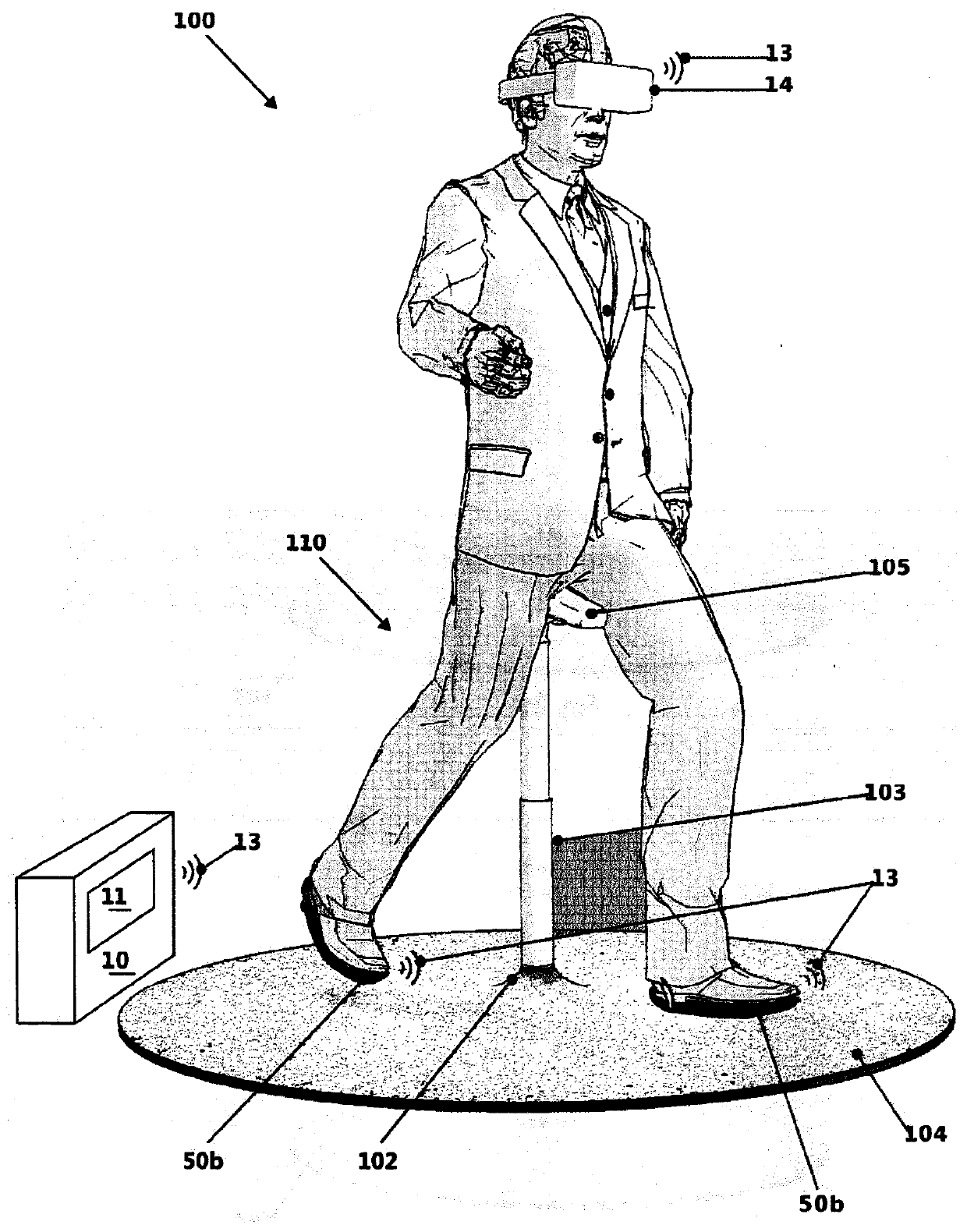 Apparatus for capturing movements of a person using the apparatus for the purposes of transforming the movements into a virtual space