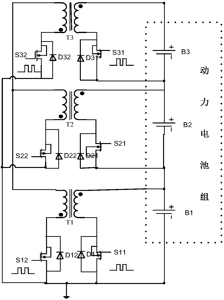 Active equalization system for power battery pack and control method