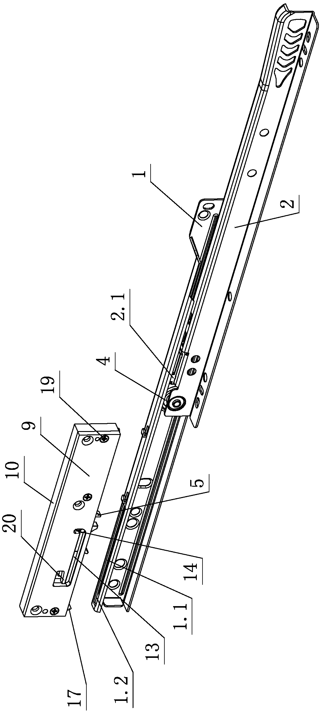 A damping buffer structure for a drawer slide rail