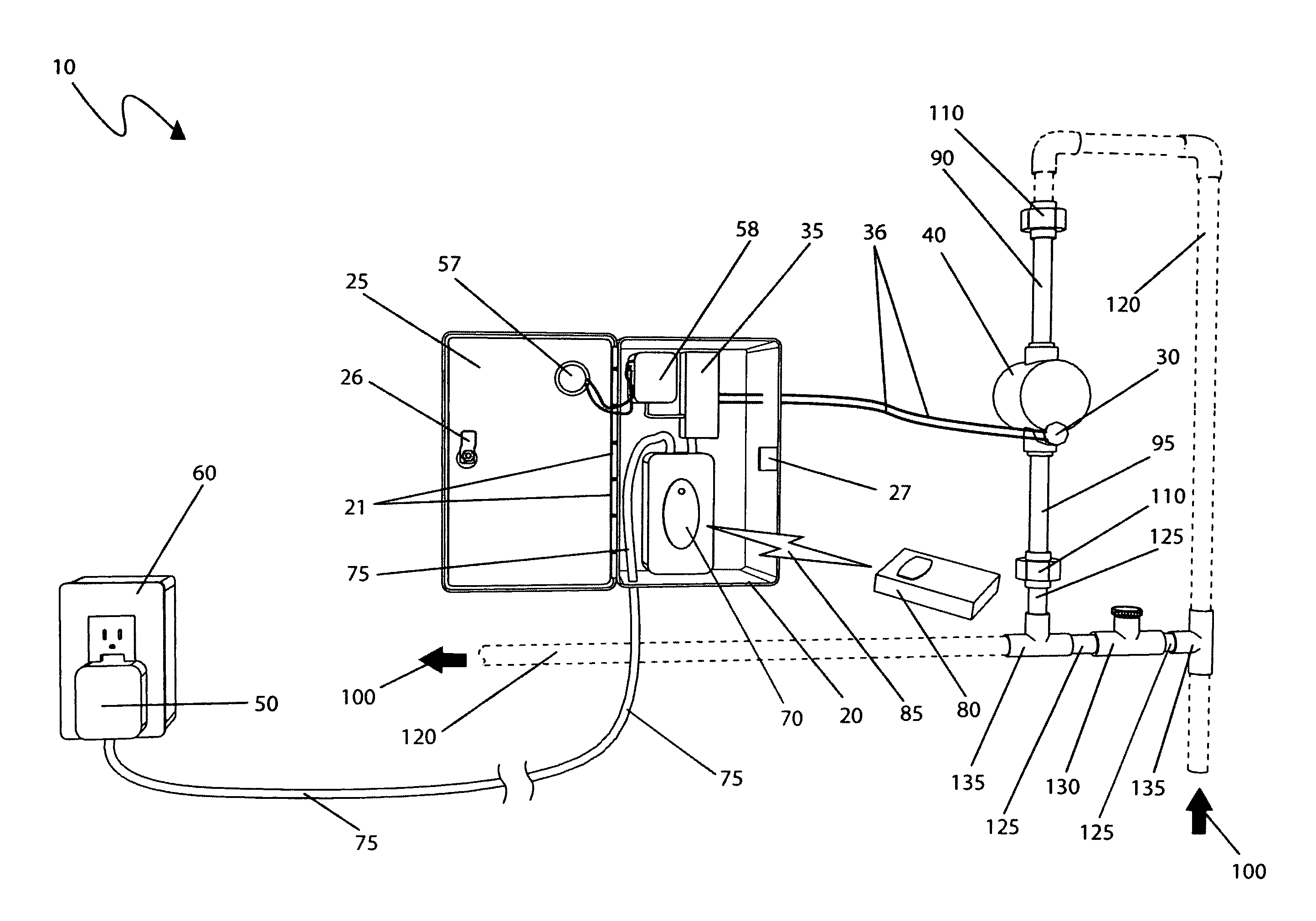 In-line water shut-off system and method of use thereof