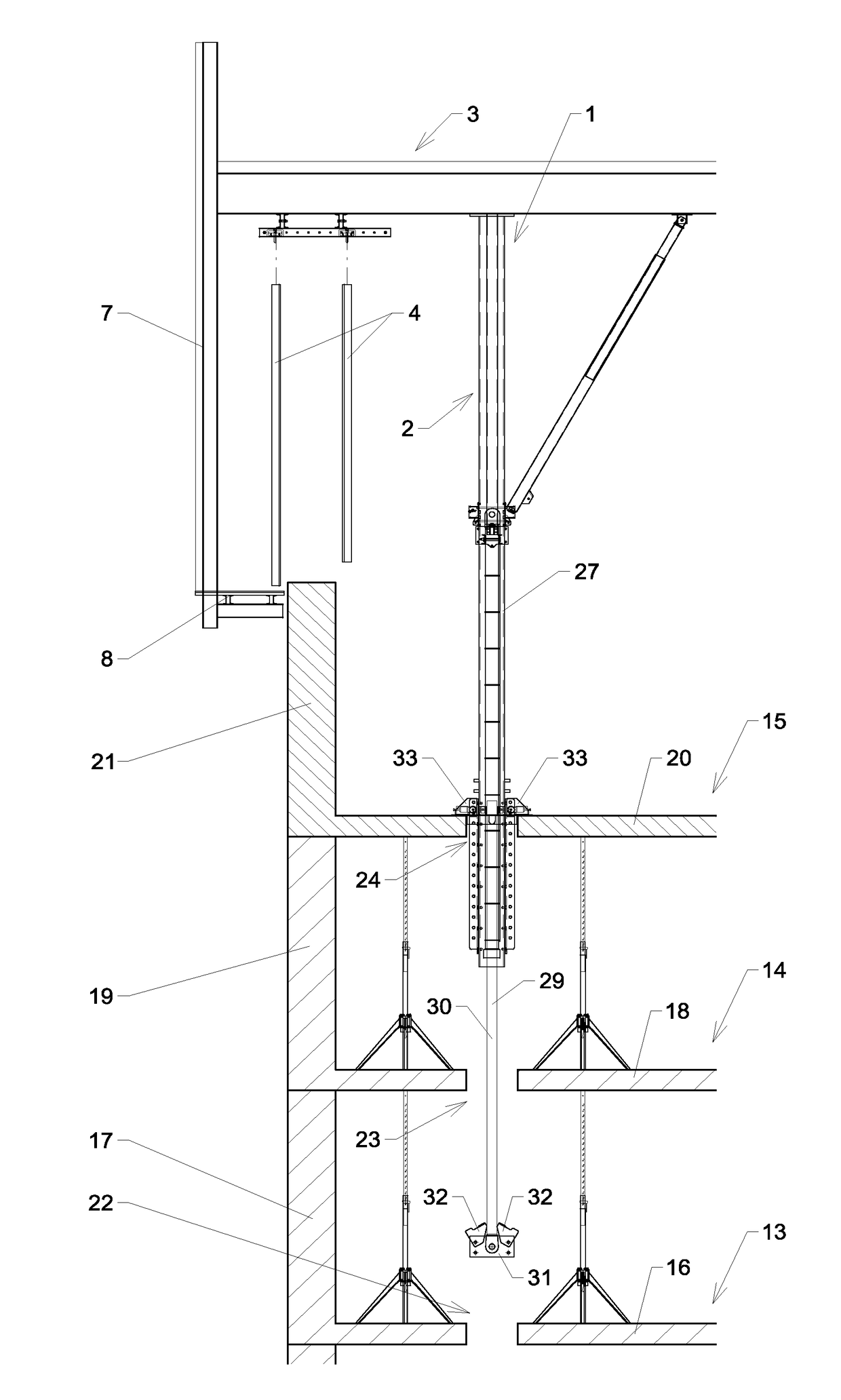 Method for erecting a concrete structure and climbing formwork
