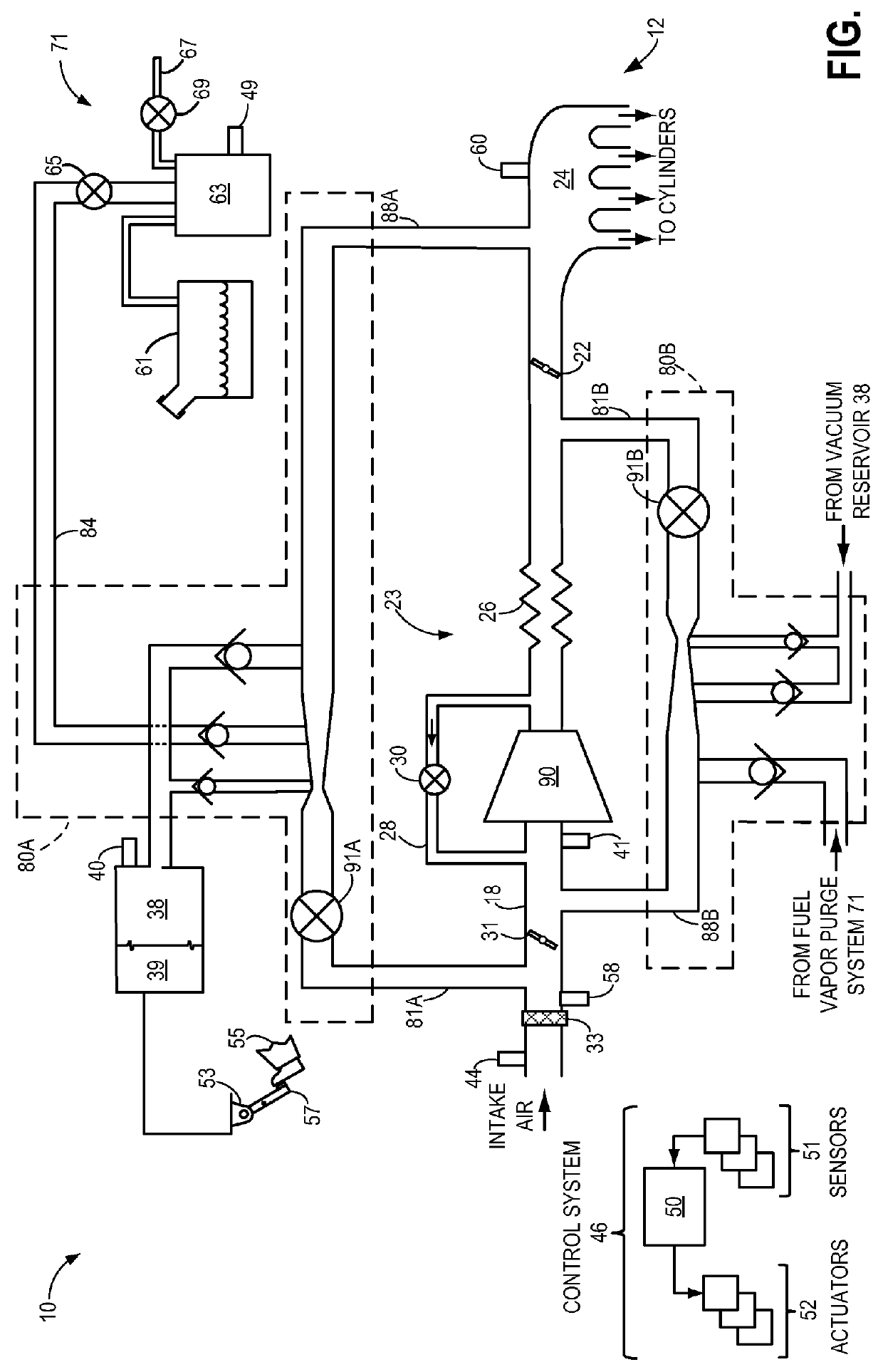 Aspirator motive flow control for vacuum generation and compressor bypass