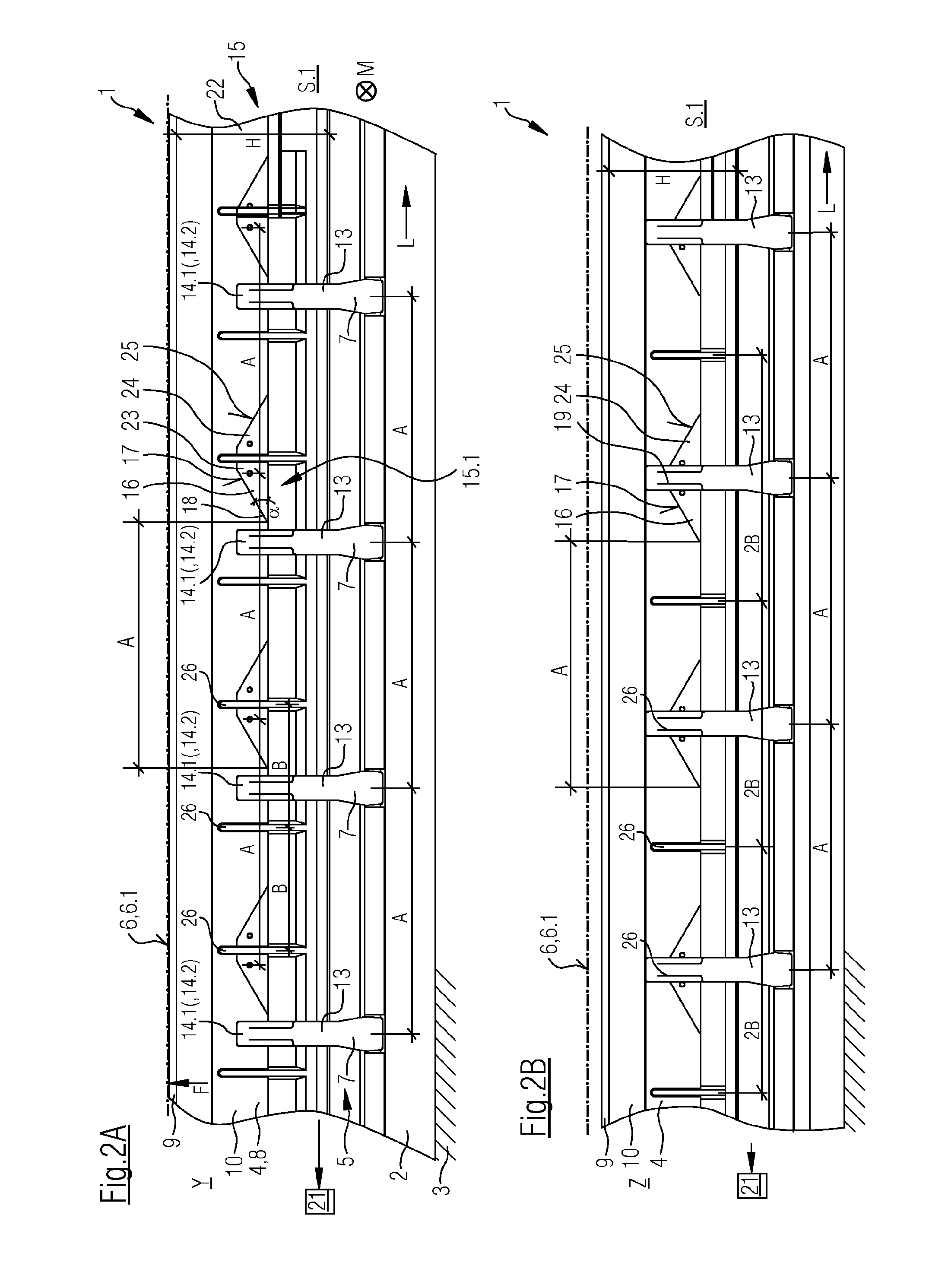 Bar arrangement for a machine for the production of a fibrous web