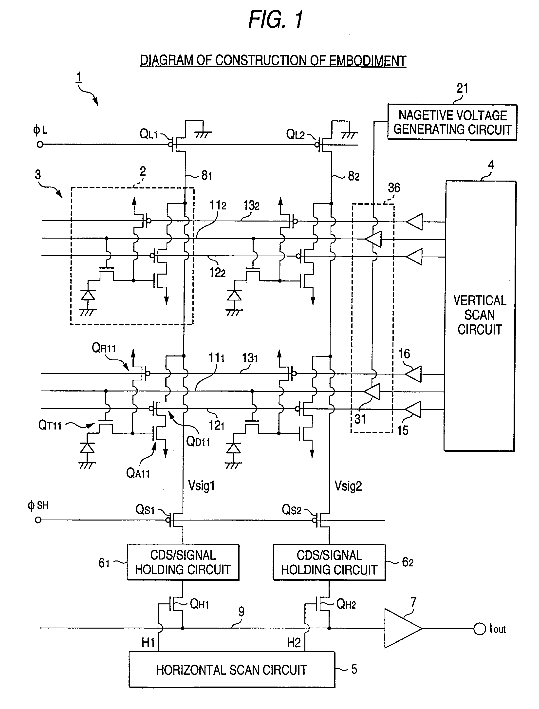 Mos type solid-state image pickup device and driving method comprised of a photodiode, a detection portion, and a tranfer transistor