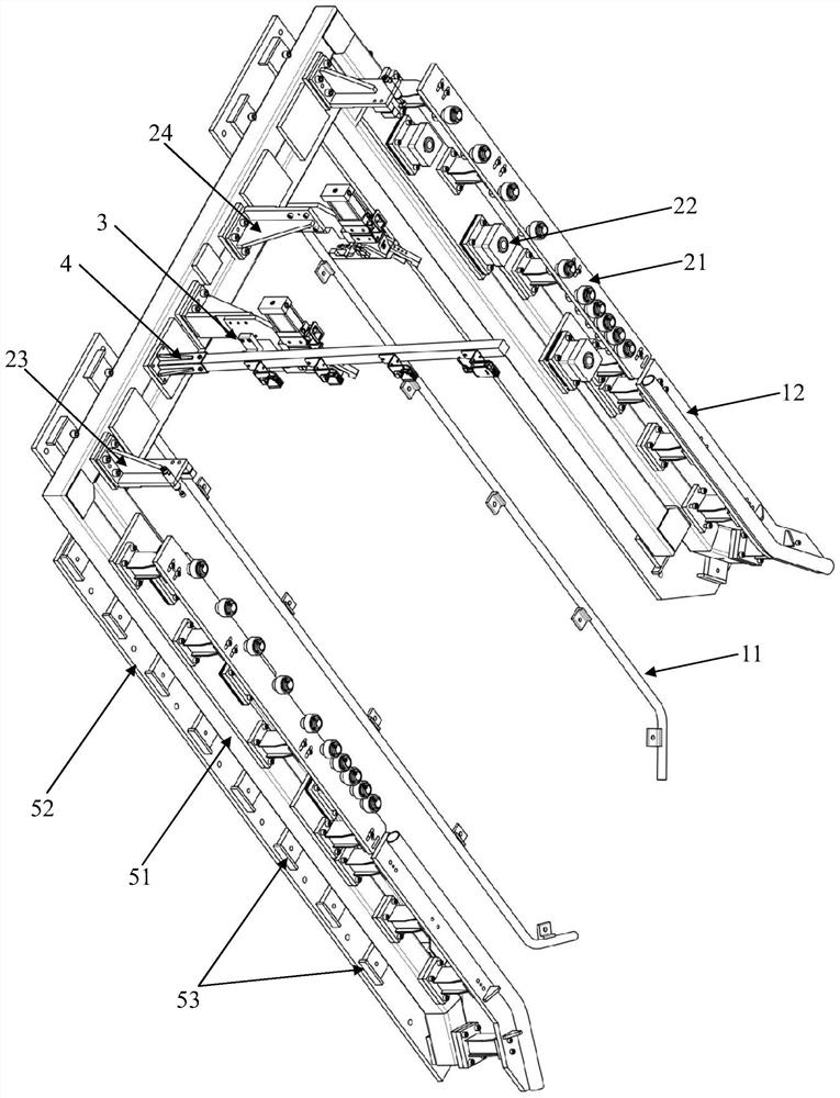 High-precision skip car positioning device for front and rear bottom plate assemblies of body in white