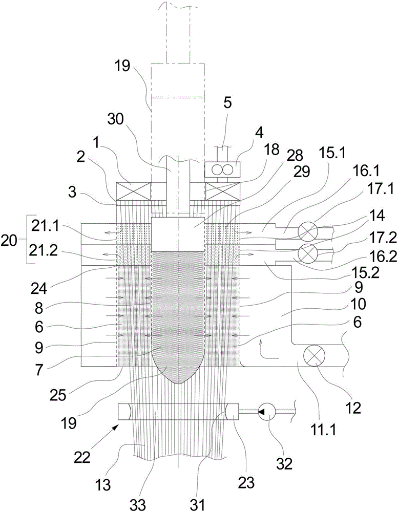 Apparatus for the melt spinning and cooling of filament family