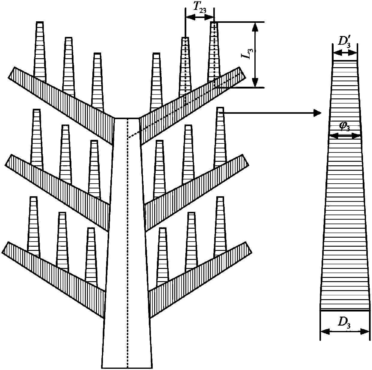 Wedge-shaped fractal based tree-from spontaneous orienting, transporting and collecting runner structure