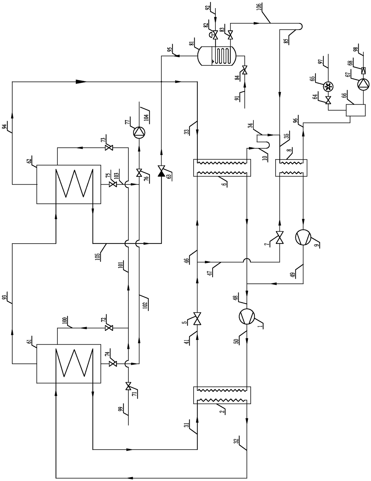 Two-stage-compression heat pump double-effect evaporation and condensation system