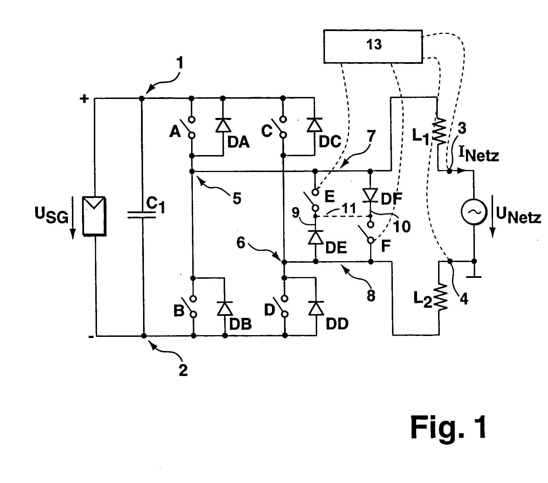 DC/AC converter to convert direct electric voltage into alternating voltage or into alternating current