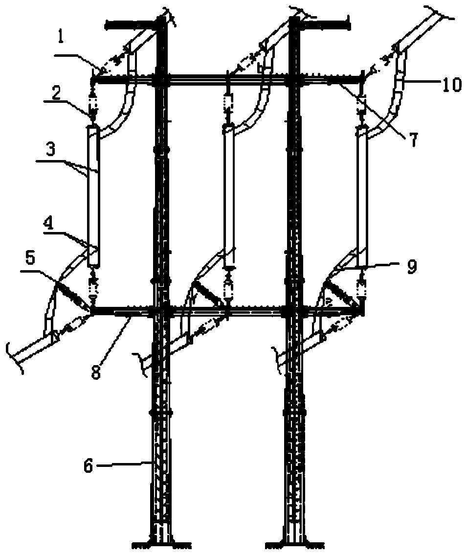Unequal height cross-arm drilling-span pole tower for overhead transmission line