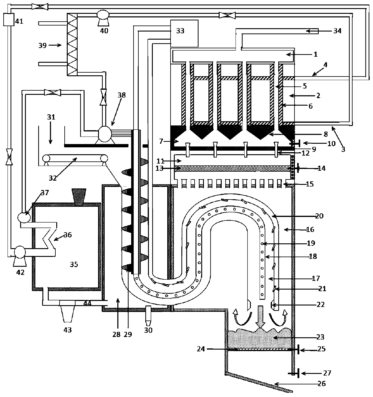 Biomass gasification circulating system driven by water pipe type condensing saturated steam boiler