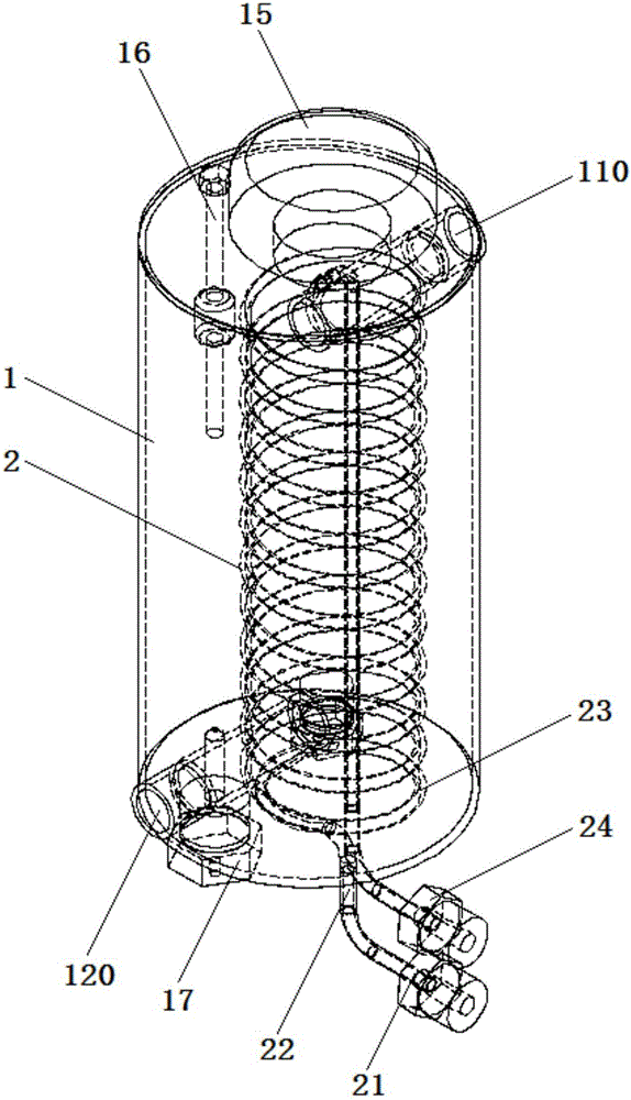 Shell type heat exchanger, water cooling add-on module, and water cooling system