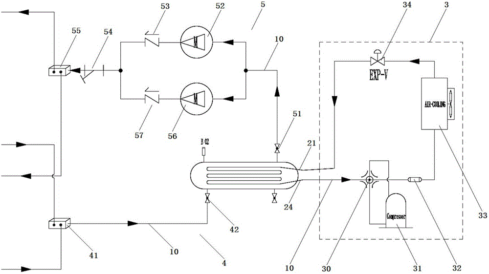 Shell type heat exchanger, water cooling add-on module, and water cooling system