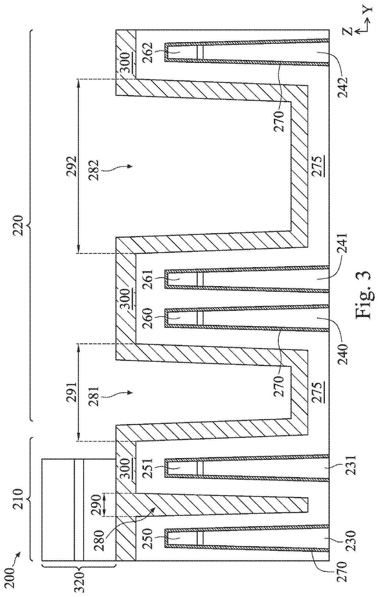 Dielectric Fins With Different Dielectric Constants and Sizes in Different Regions of a Semiconductor Device