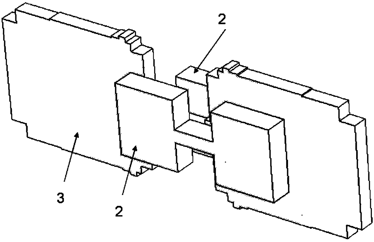 Double-ridge rectangular waveguide staggered transmission line