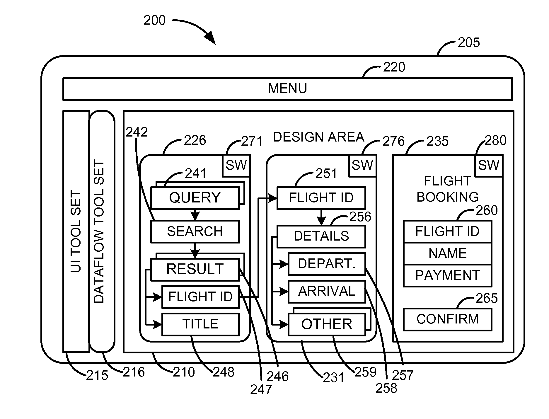 In-place user interface and dataflow modeling