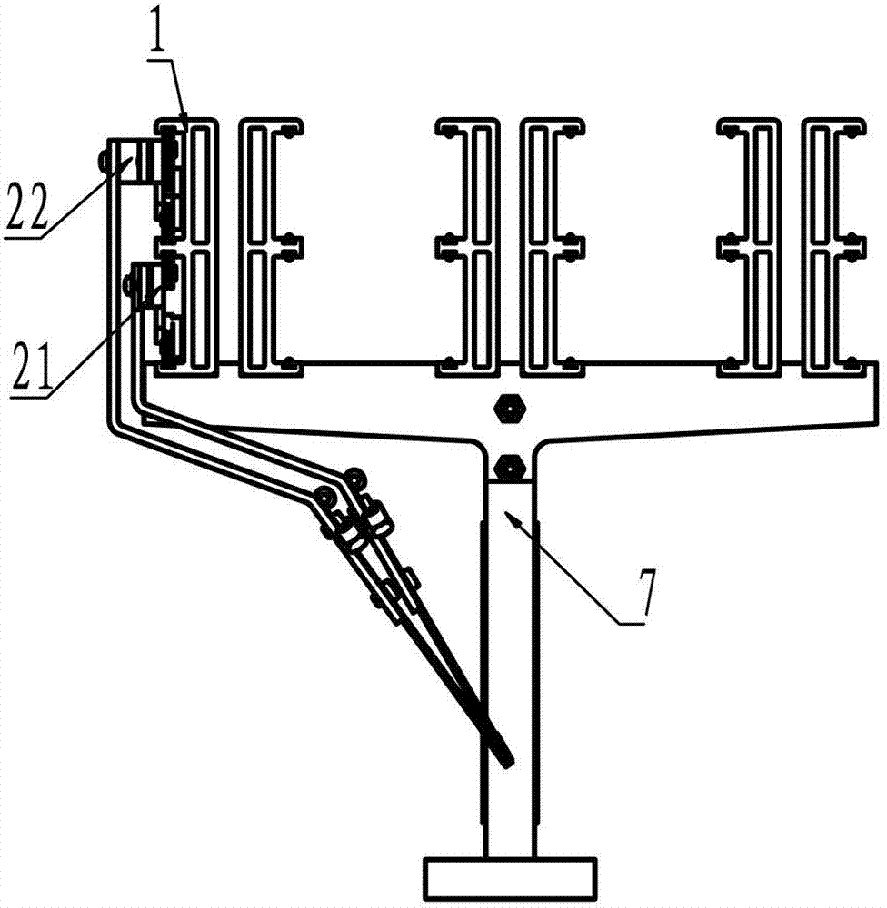 Computerized flat knitting machine inlaid yarn nozzle transmission device
