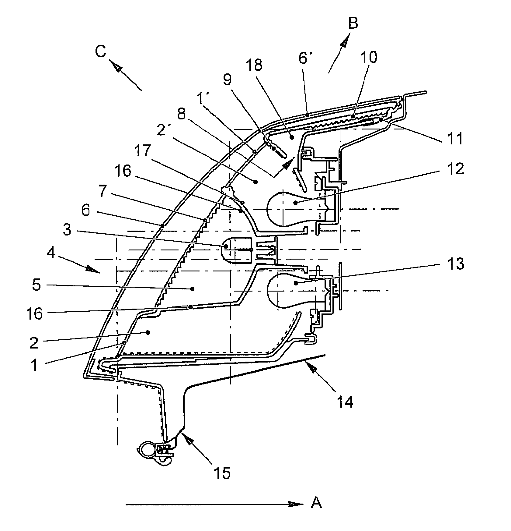 Vehicle illuminating device comprising an auxiliary reflector for lateral deflection of a light portion of a light source