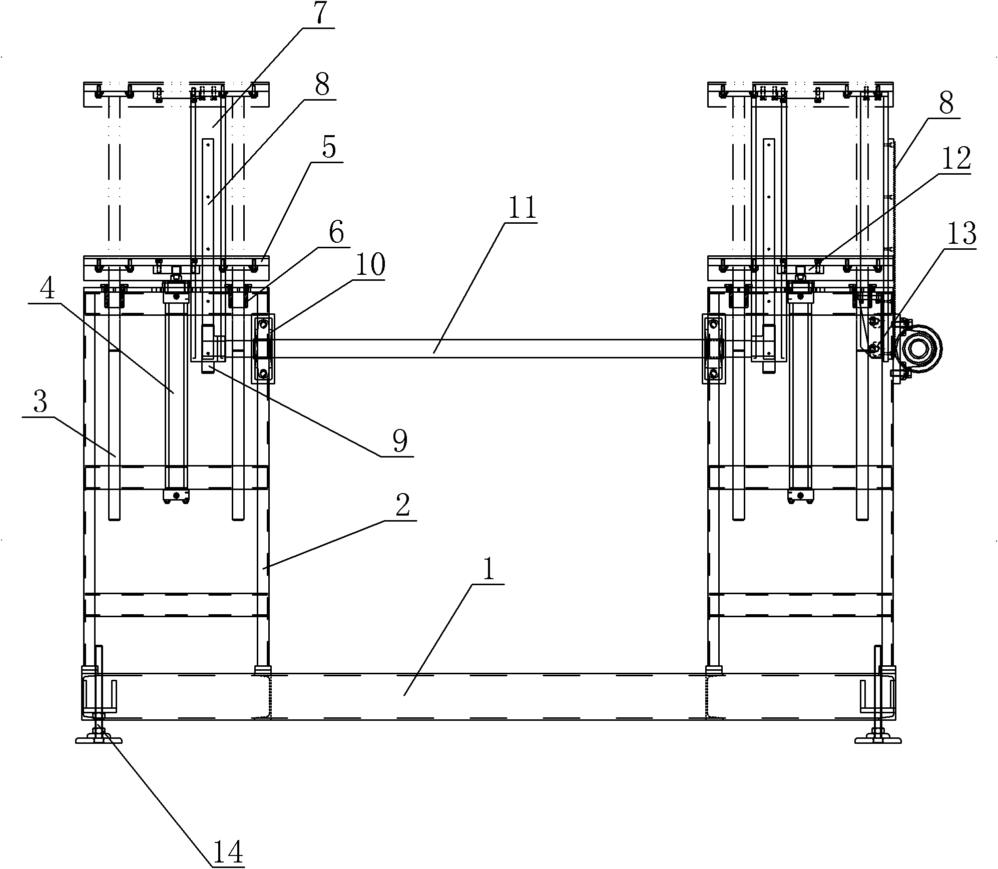Synchronous lifting platform with four columns