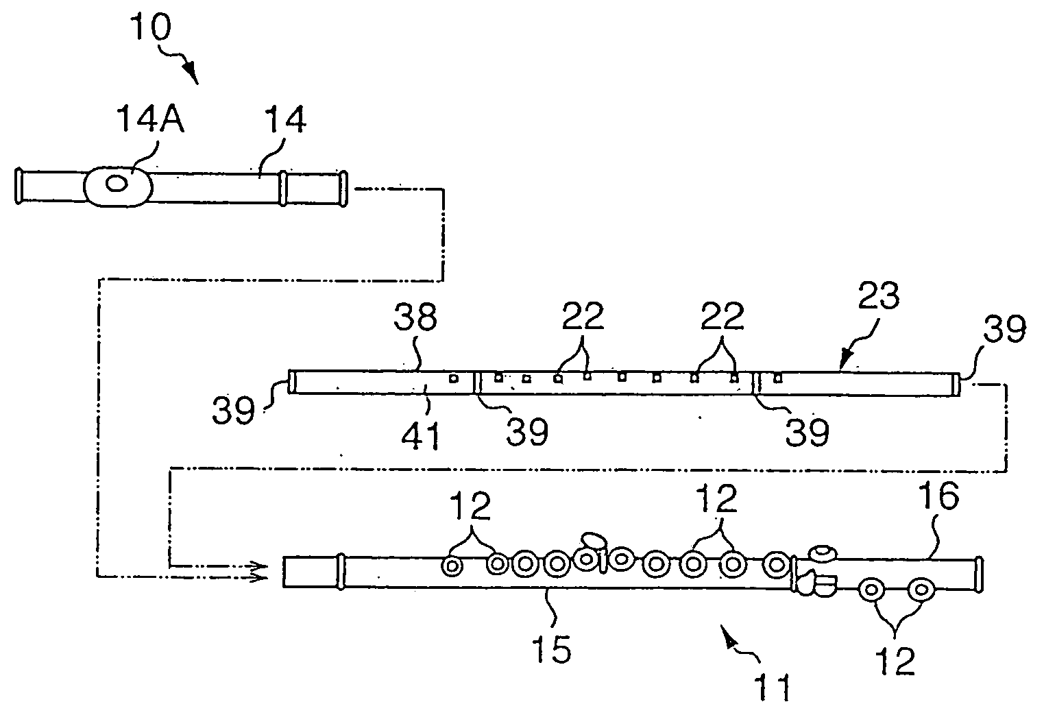 Key detection structure for wind instrument