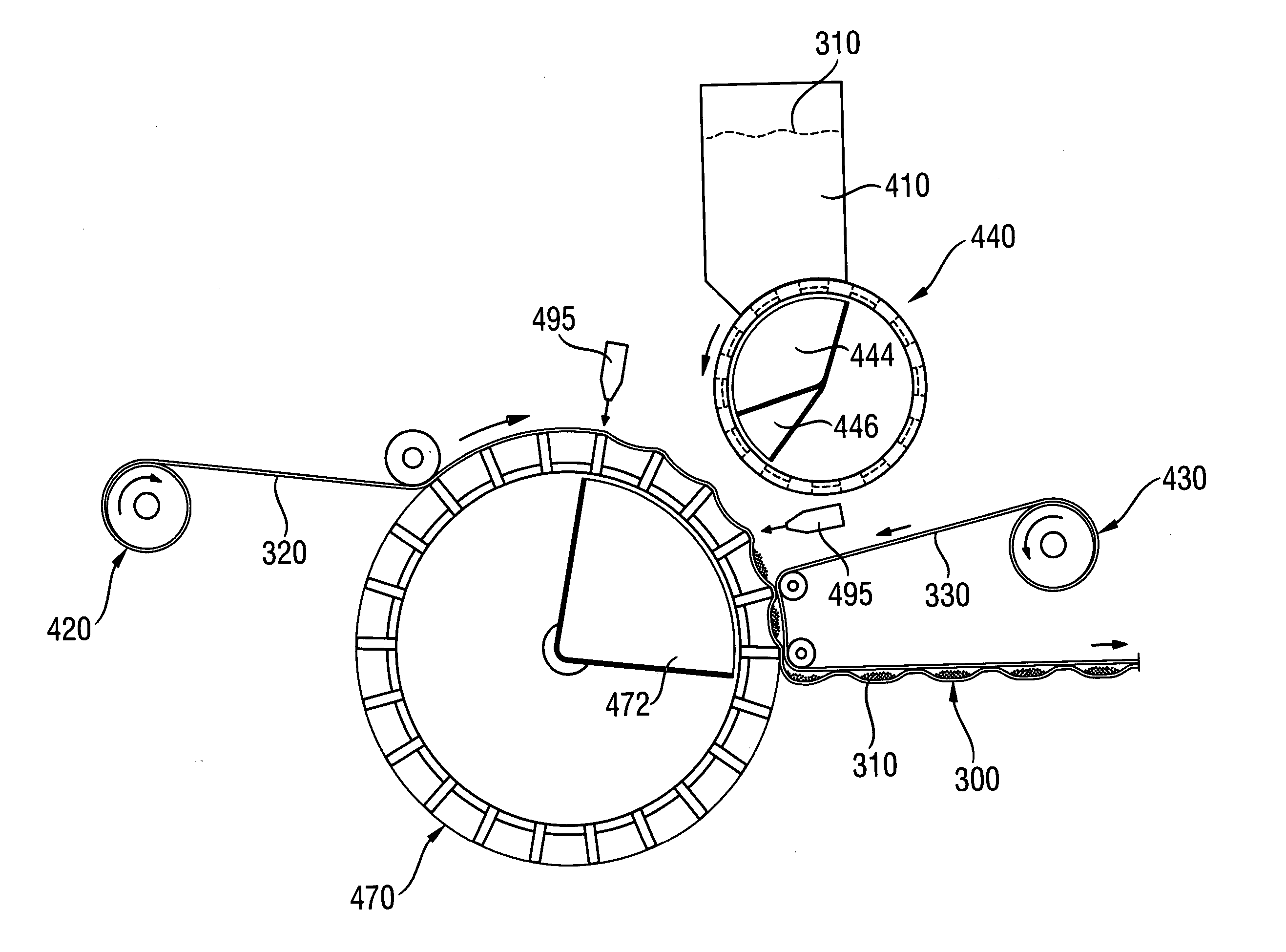 Process for producing sandwich structures with particulate material pattern