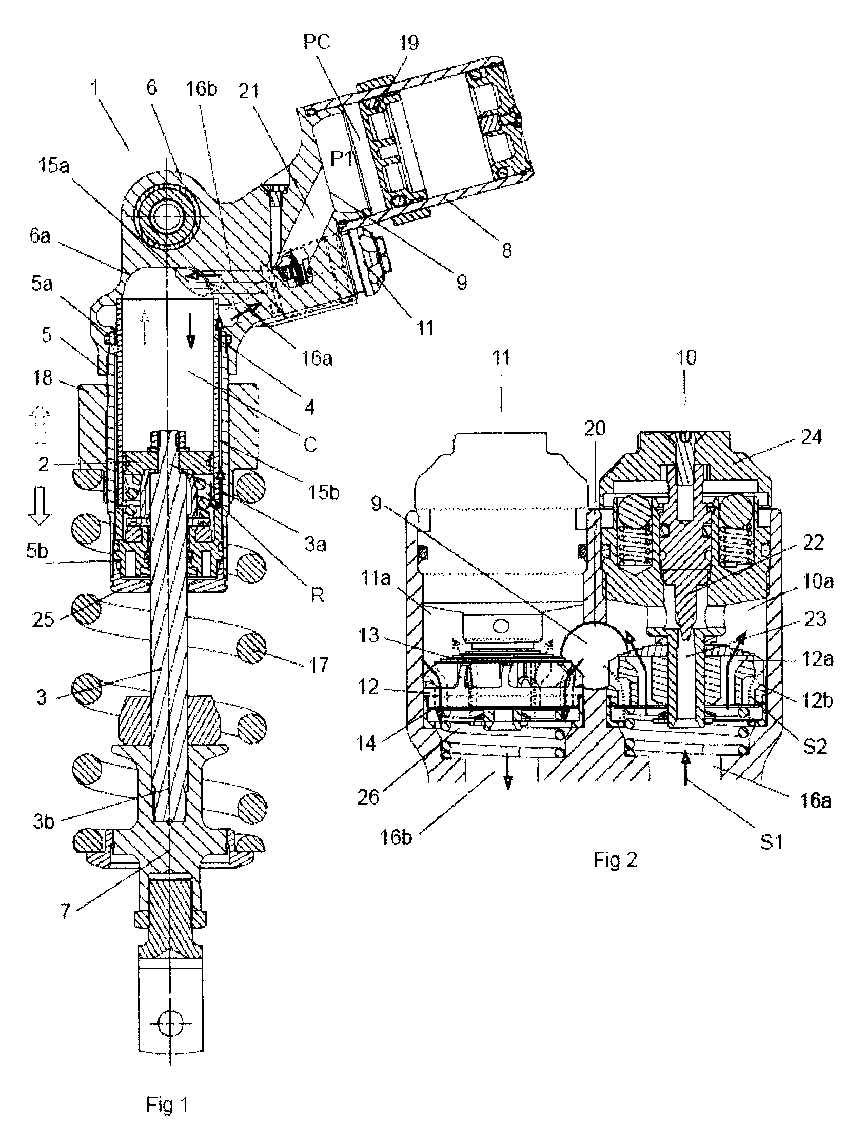 Shock absorber with hydraulic flow ducts