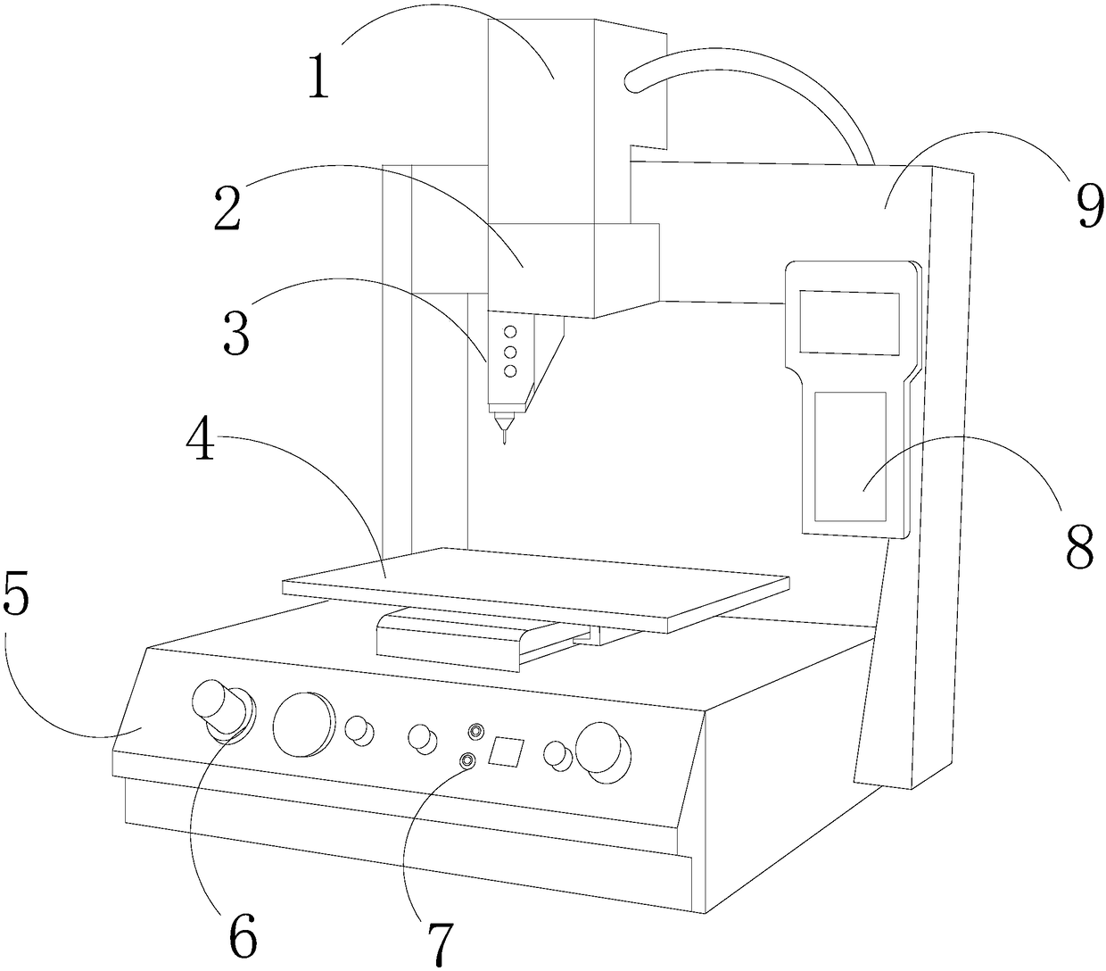 Glue dispensing equipment used for production of illumination lamps