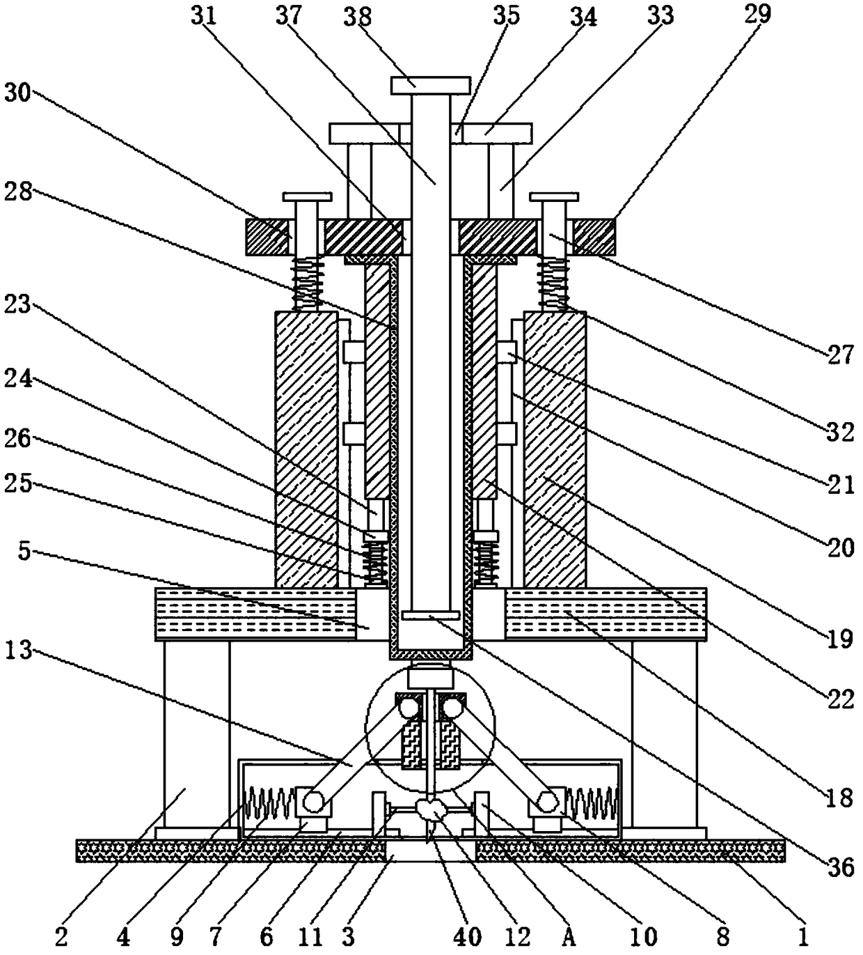 Vertical puncturing device for anesthetic needle