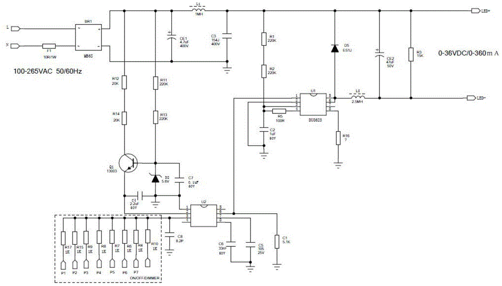 Touch-type built-in full closed-loop control led dimming drive circuit