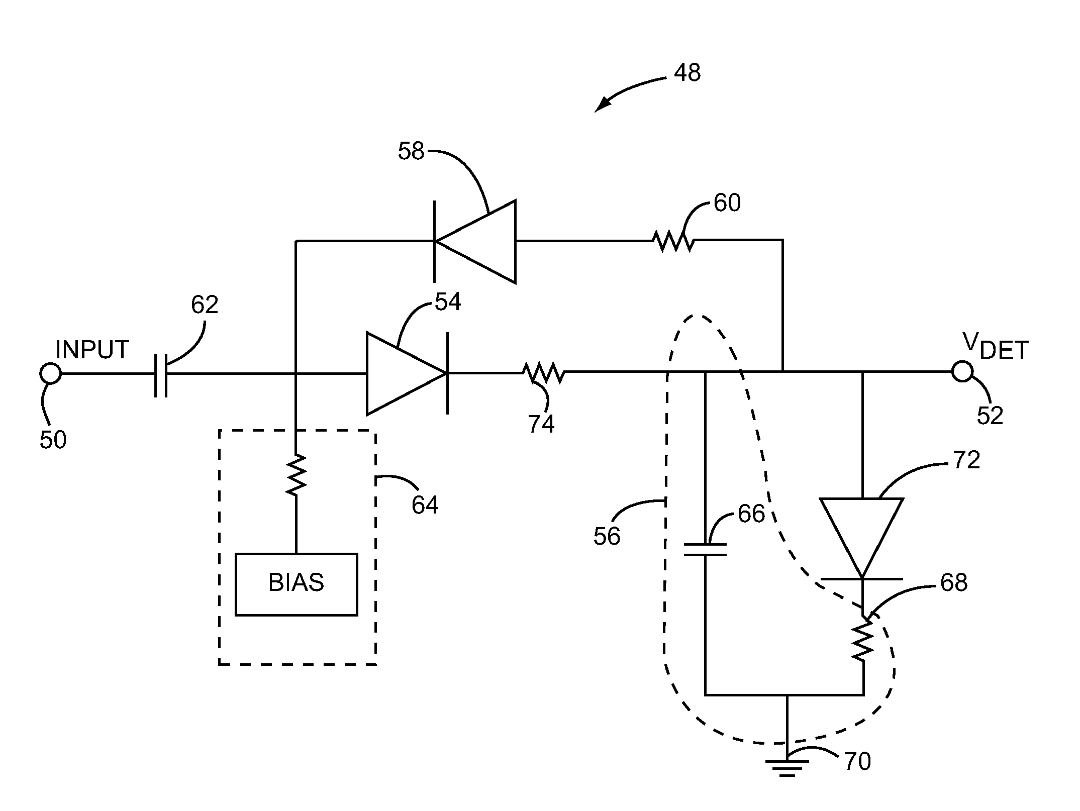 Linear detector with added diode feedback loop
