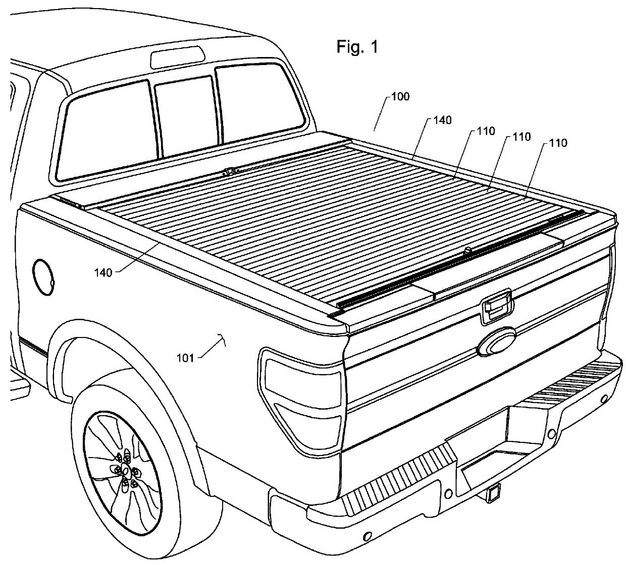 Retractable truck bed cover having slat array with flexible joiner members and shielded seams