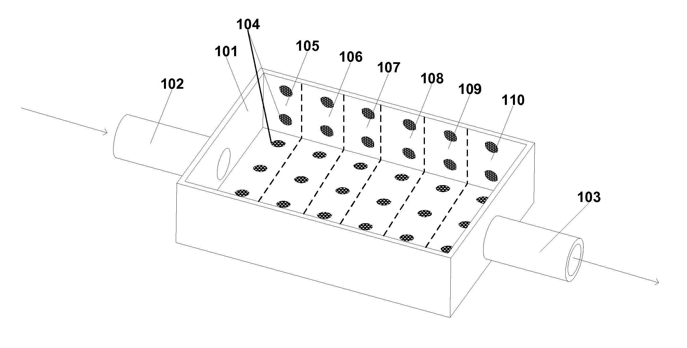 Ultrasonic device for treating a continuous flow of fluid