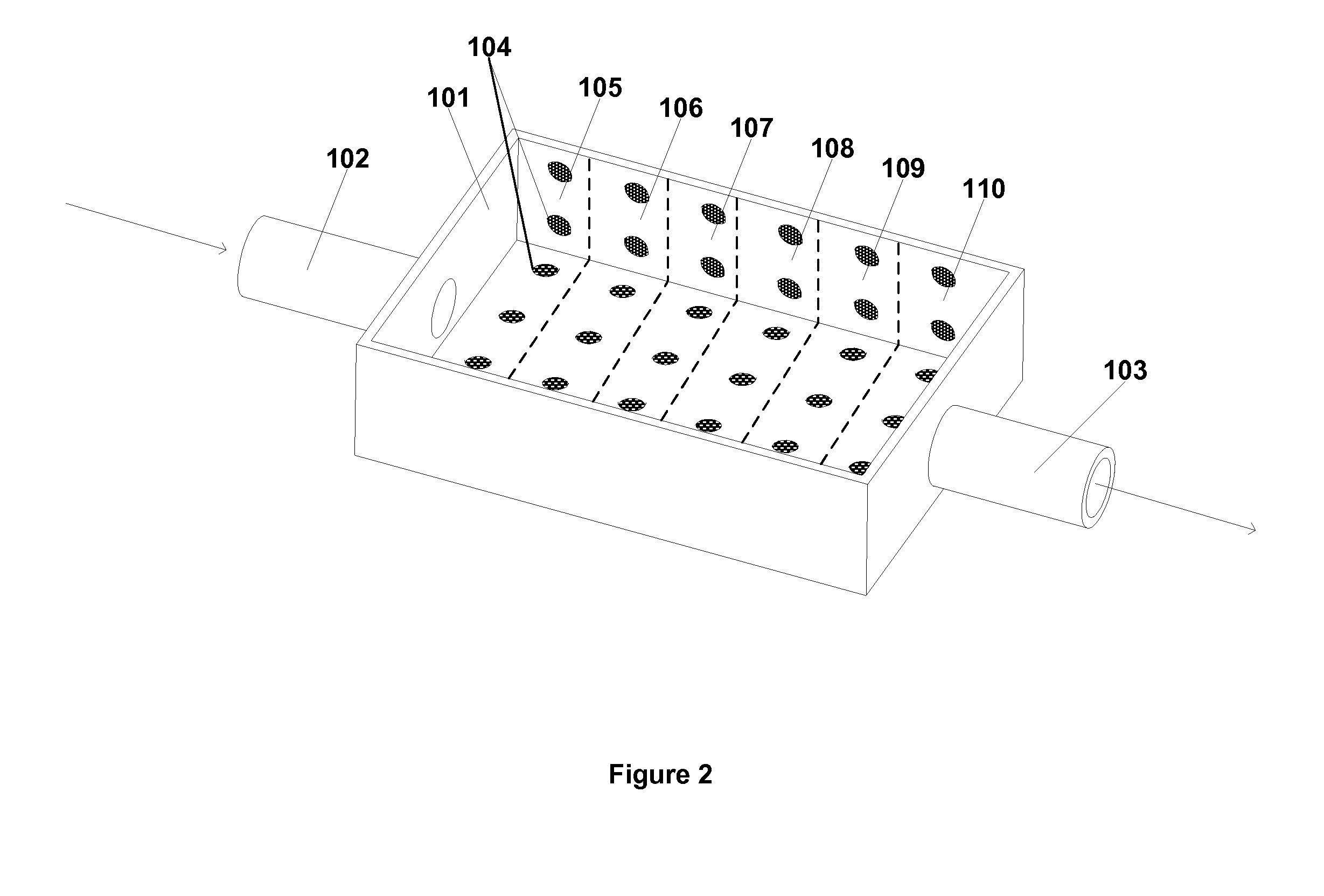 Ultrasonic device for treating a continuous flow of fluid