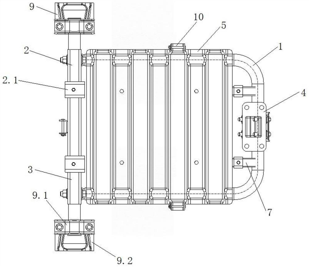 Commercial vehicle three-point supporting storage battery fixing and damping structure