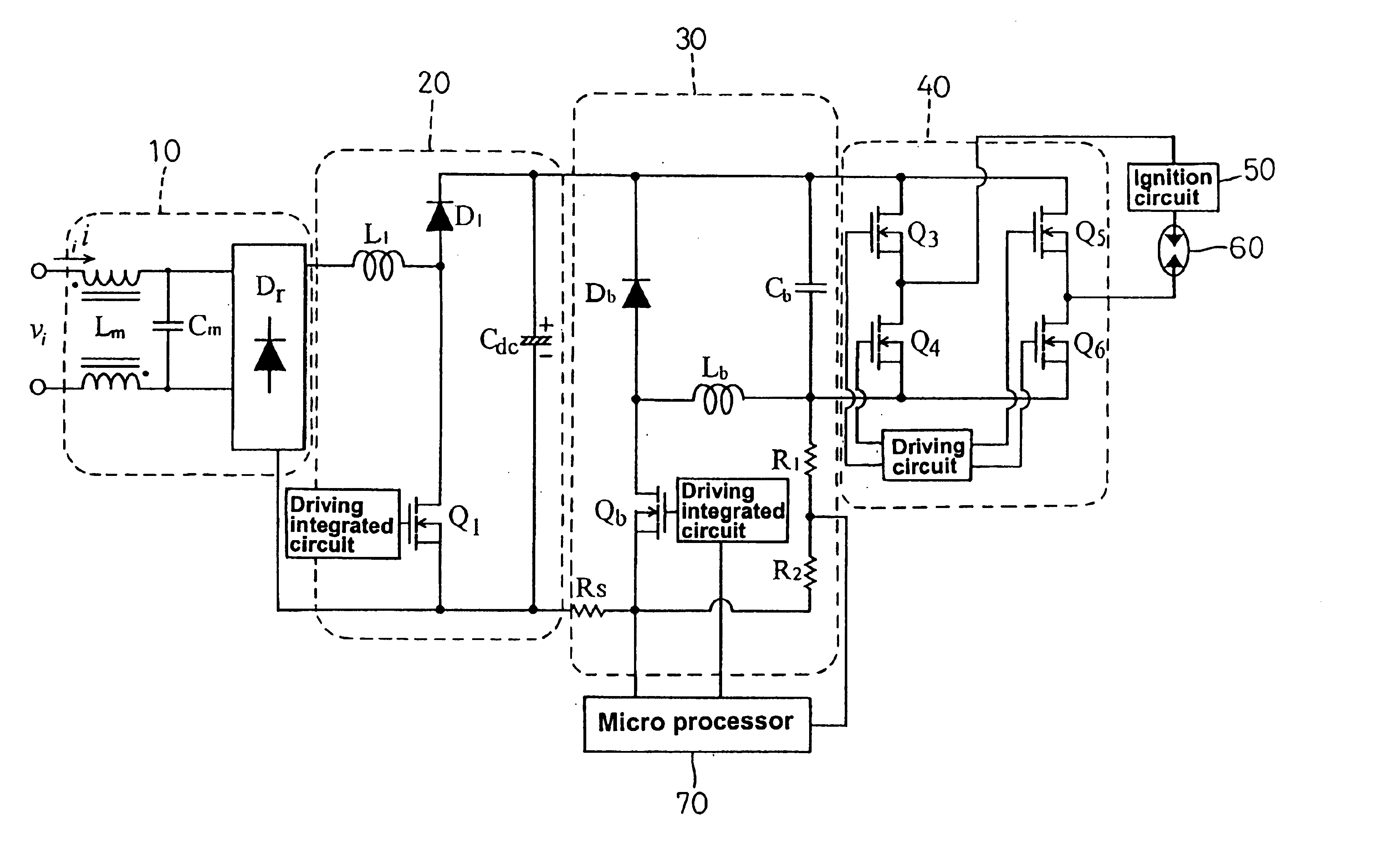 Three-stage electronic ballast for metal halide lamps