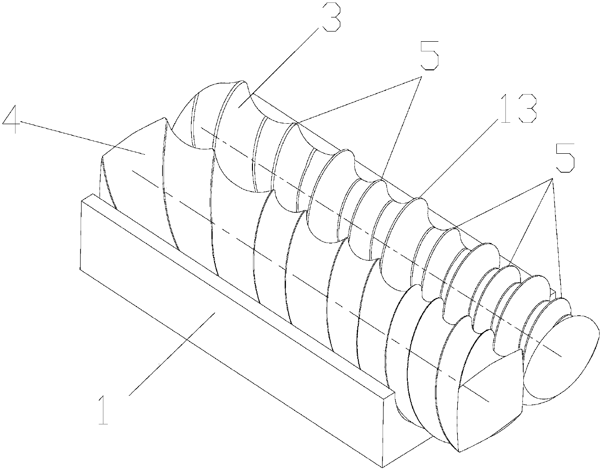 Embedded low flight co-rotational asymmetric multi-screw extruder and processing method thereof