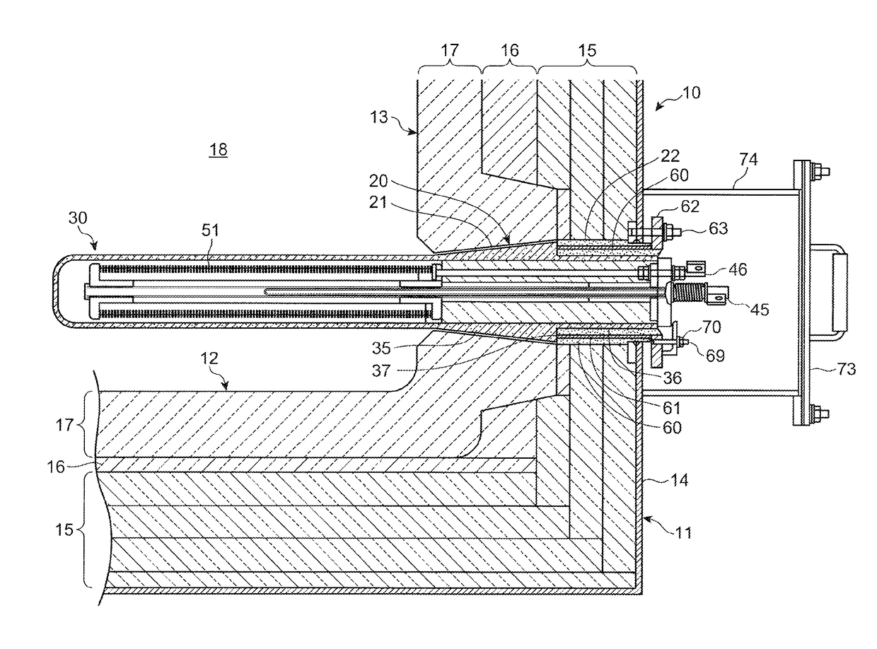 Heater protective tube for molten metal holding furnace