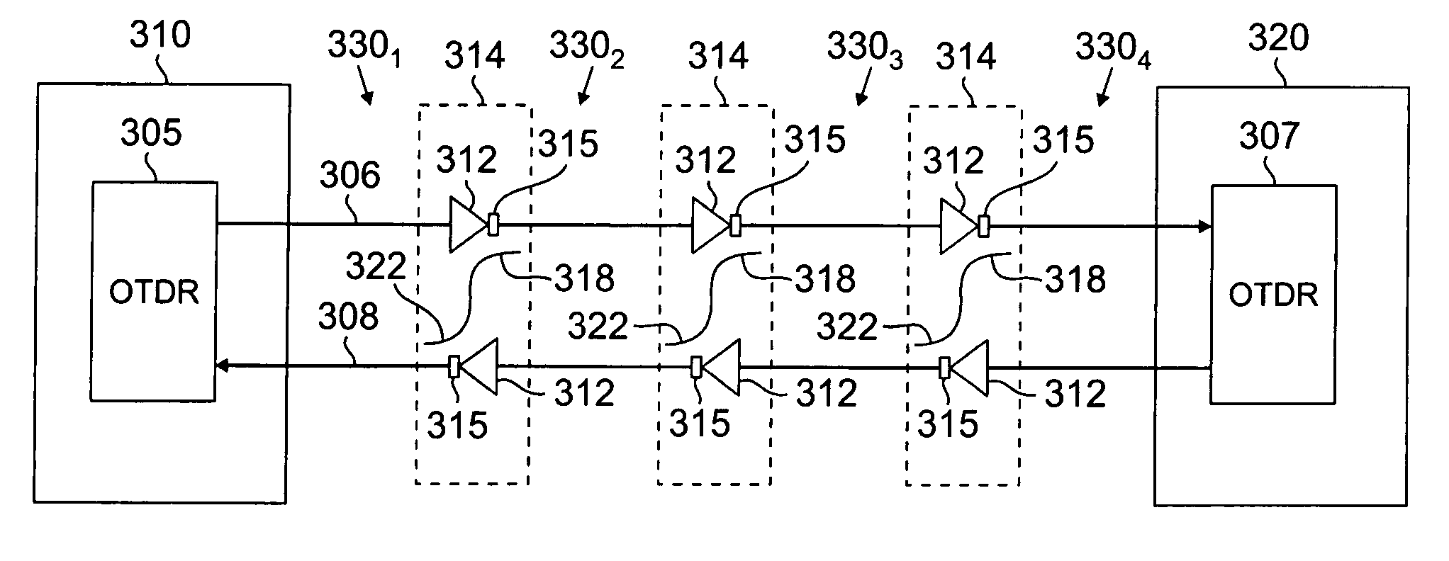 Cotdr arrangement with swept frequency pulse generator for an optical transmission system