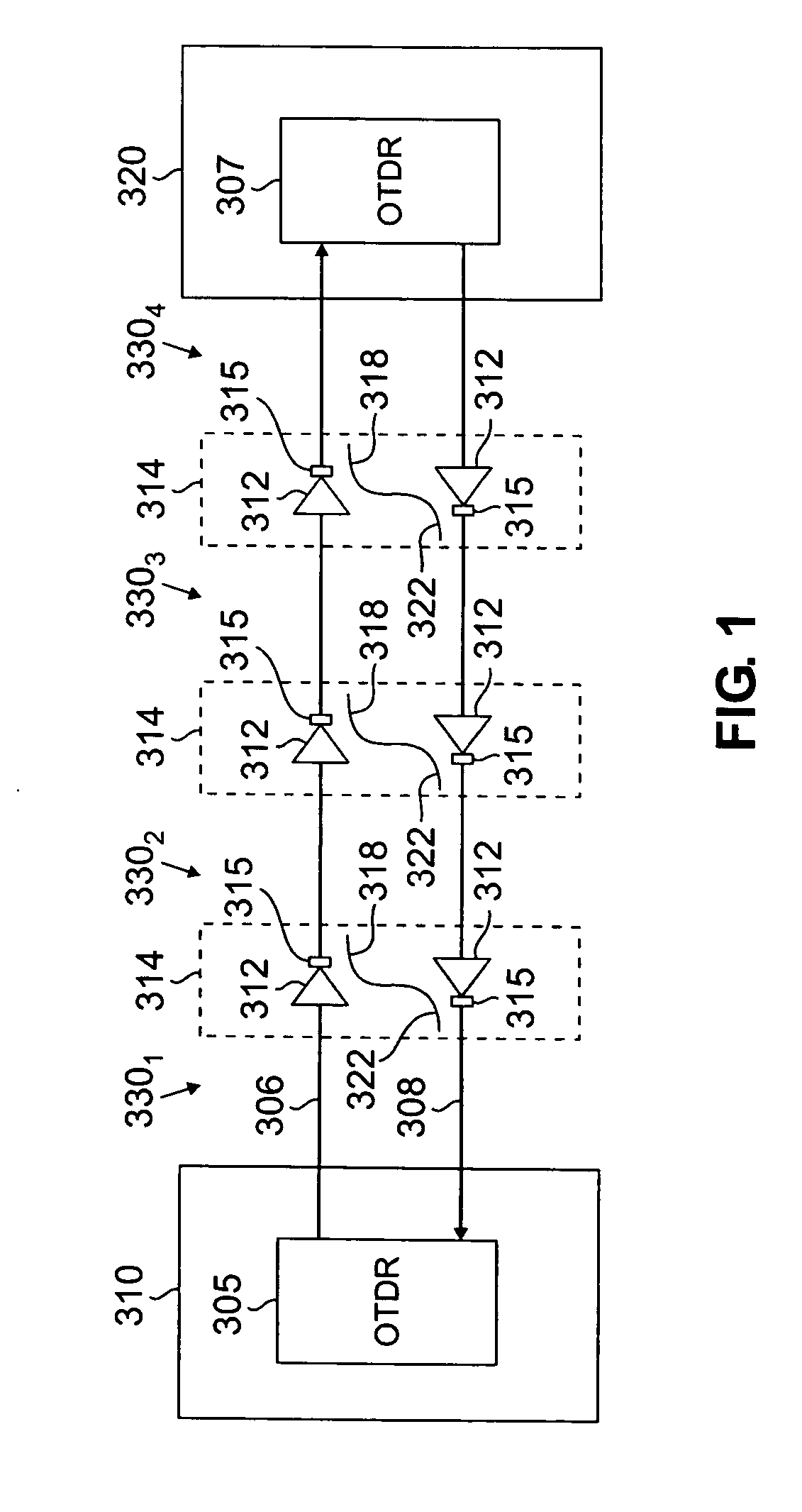 Cotdr arrangement with swept frequency pulse generator for an optical transmission system