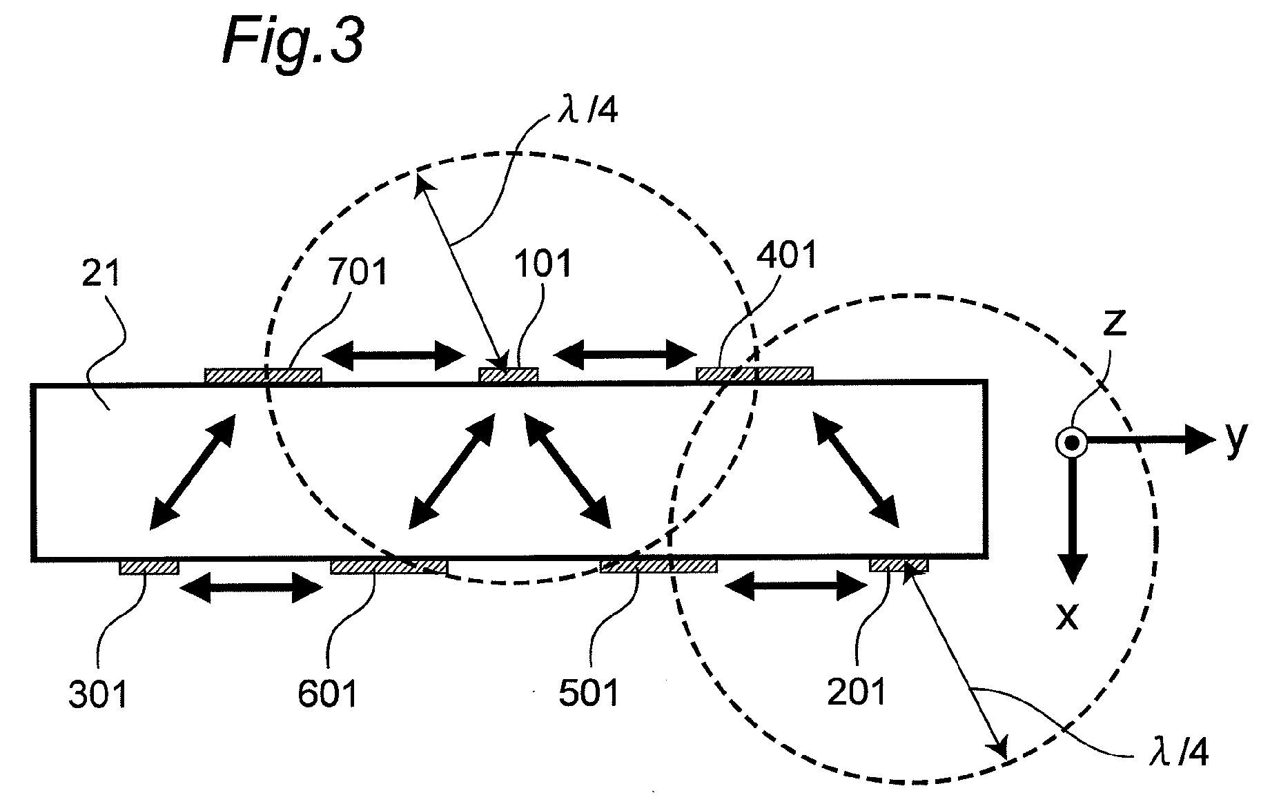 Antenna apparatus including feeding elements and parasitic elements activated as reflectors