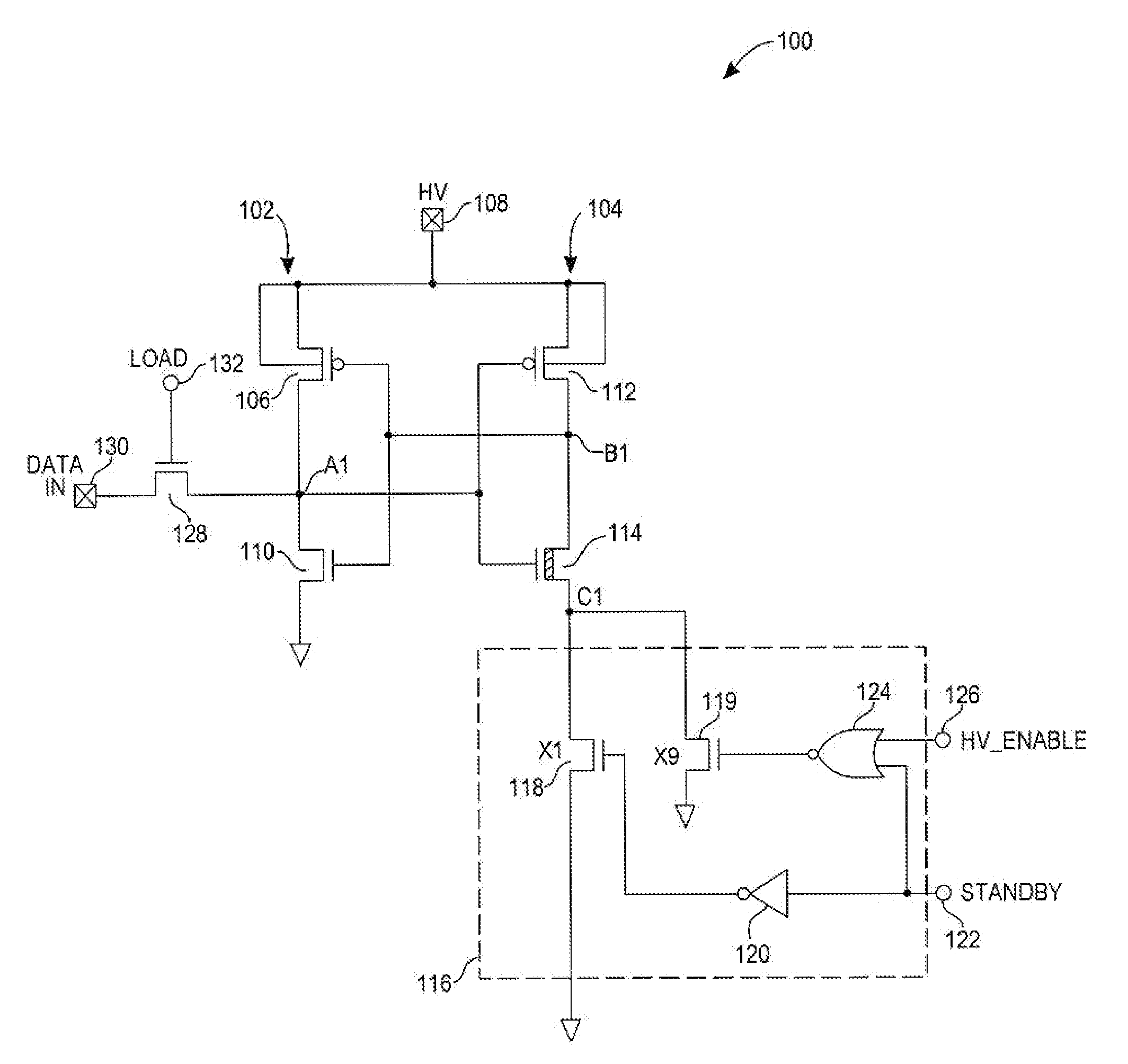 Method and apparatus to prevent high voltage supply degradation for high-voltage latches of a non-volatile memory
