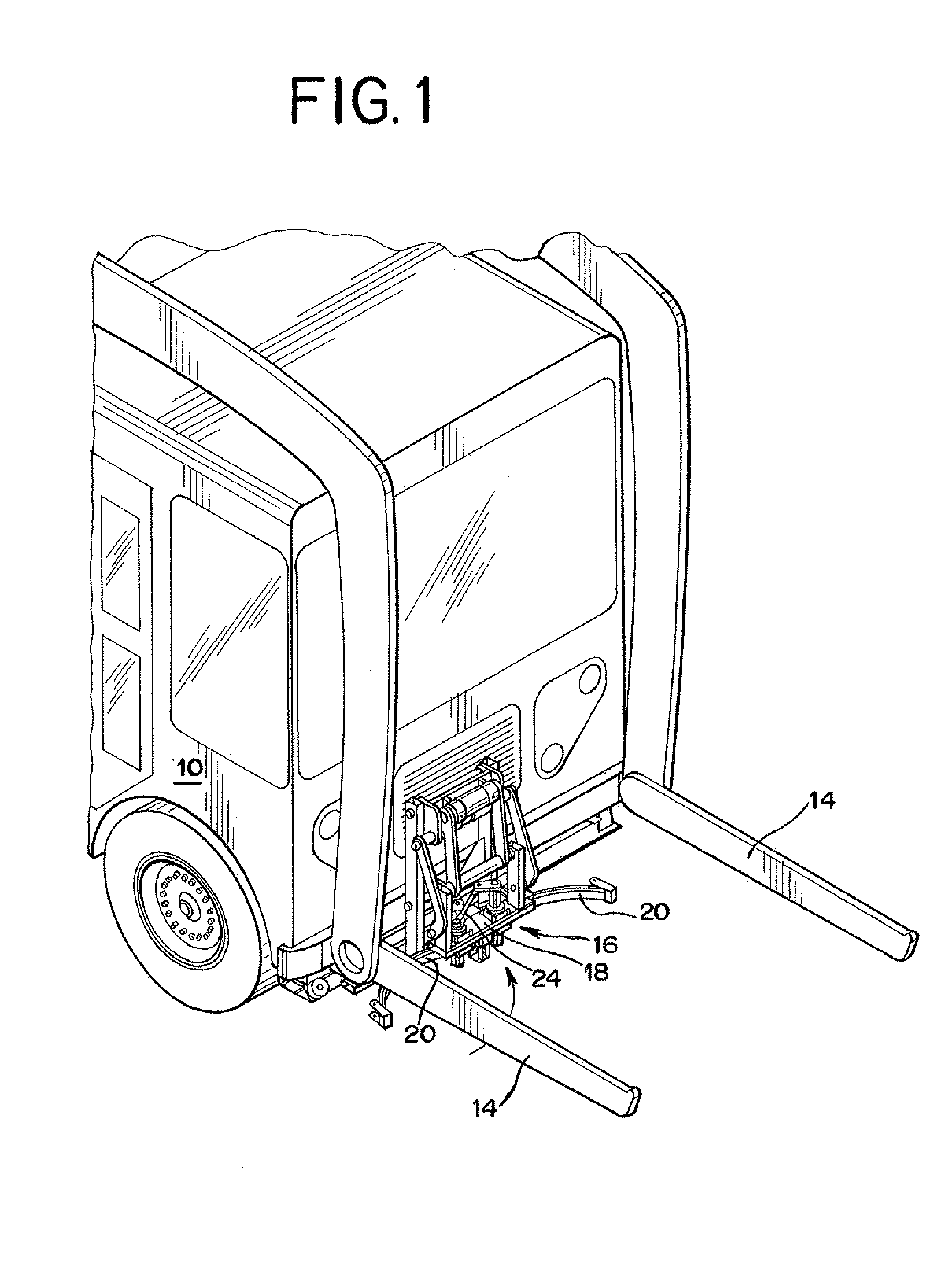 Front mounted lifter for front load vehicle
